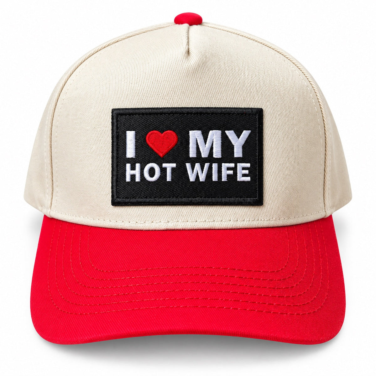 I love my hot wife patch trucker hat in red