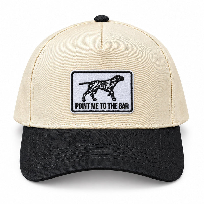 Point Me To The Bar patch trucker hat in black